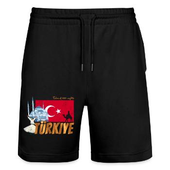 Türkiye Istanbul Vintage Flag Turkey Sovenir - Stanley/Stella Trainer Unisex Organic Jogging Shorts - black - Front - Nik (191cm) & Marisol (170cm)