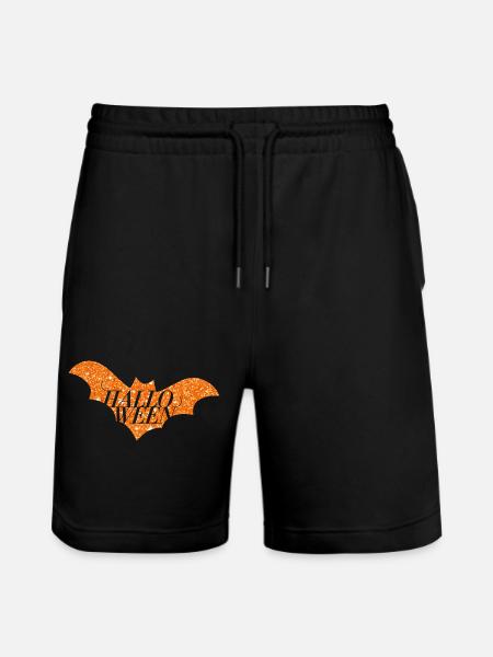 Halloween Orange Glitter Bat Silhouette - Stanley/Stella Trainer Unisex Organic Jogging Shorts - black