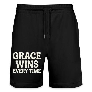 Jesus Christlich Glaube Grace Wins Every Time - Stanley/Stella Unisex Bio Joggingshorts Trainer  - Schwarz - Vorne - Nik (191cm) & Marisol (170cm)