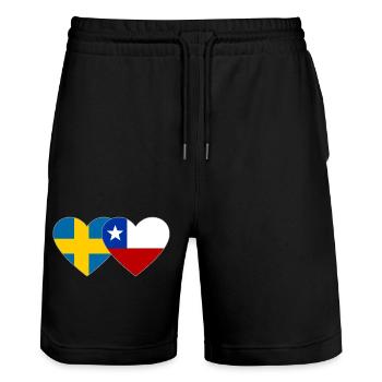 Schweden Chile Flagge Herz - Stanley/Stella Unisex Bio Joggingshorts Trainer  - Schwarz - Vorne - Nik (191cm) & Marisol (170cm)