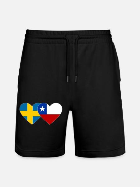 Sweden Chile Flag Heart - Stanley/Stella Trainer Unisex Organic Jogging Shorts - black