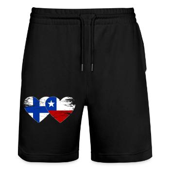 Finland Chile Flag Heart - Stanley/Stella Trainer Unisex Organic Jogging Shorts - black - Front - Nik (191cm) & Marisol (170cm)
