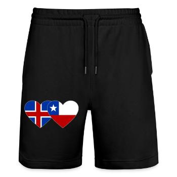 Island Chile Flagge Herz - Stanley/Stella Unisex Bio Joggingshorts Trainer  - Schwarz - Vorne - Nik (191cm) & Marisol (170cm)