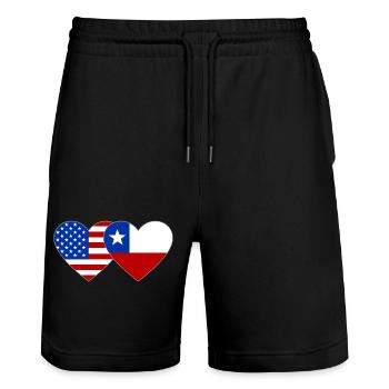 USA Chile Flagge Herz - Stanley/Stella Unisex Bio Joggingshorts Trainer  - Schwarz - Vorne - Nik (191cm) & Marisol (170cm)