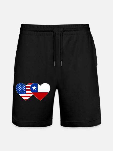 USA Chile Flag Heart - Stanley/Stella Trainer Unisex Organic Jogging Shorts - black