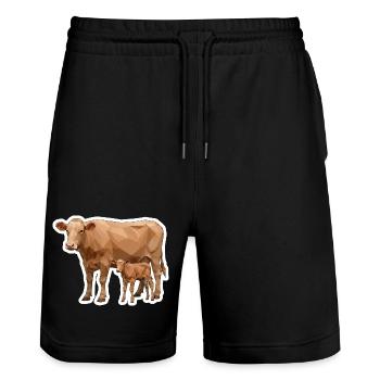 Vache et veau – L’art polygonal dans le style moderne - Short de jogging bio TRAINER Stanley/Stella unisexe - noir - Devant - Nik (191cm) & Marisol (170cm)
