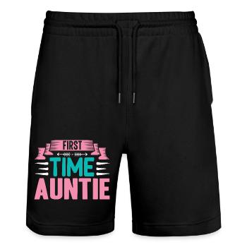 Erstes Mal Tante Bald Tante - Stanley/Stella Unisex Bio Joggingshorts Trainer  - Schwarz - Vorne - Nik (191cm) & Marisol (170cm)