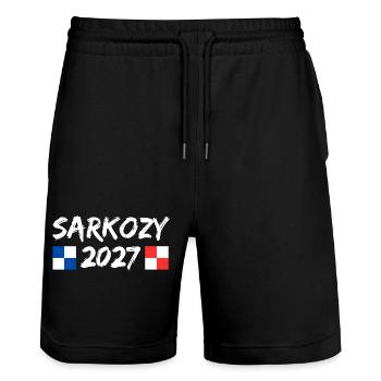Sarkozy 2027 Humour Politique élections  - Short de jogging bio TRAINER Stanley/Stella unisexe - noir - Devant - Nik (191cm) & Marisol (170cm)