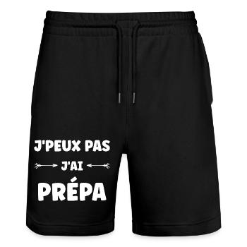 J'ai Prépa: Excuse Étudiante - Short de jogging bio TRAINER Stanley/Stella unisexe - noir - Devant - Nik (191cm) & Marisol (170cm)