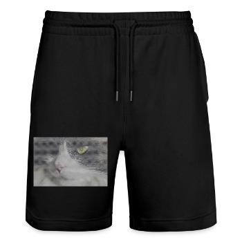 Katzenporträt im Glitch-Look - Stanley/Stella Unisex Bio Joggingshorts Trainer  - Schwarz - Vorne - Nik (191cm) & Marisol (170cm)