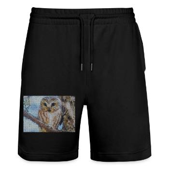 Mosaïque de hibou nocturne - Short de jogging bio TRAINER Stanley/Stella unisexe - noir - Devant - Nik (191cm) & Marisol (170cm)