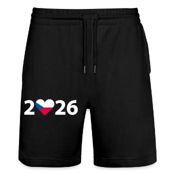 J’aime République tchèque 2026, Vacances en République tchèque 2026 - Short de jogging bio TRAINER Stanley/Stella unisexe - noir - Devant - Nik (191cm) & Marisol (170cm)