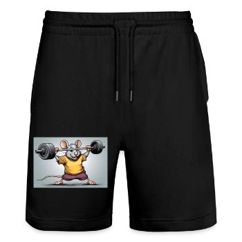 Kraftmaus beim Krafttraining - Stanley/Stella Unisex Bio Joggingshorts Trainer  - Schwarz - Vorne - Nik (191cm) & Marisol (170cm)
