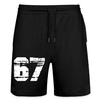 Nummer 67 in Schwarz-Weiß-Kontrast - Stanley/Stella Unisex Bio Joggingshorts Trainer  - Schwarz - Vorne - Nik (191cm) & Marisol (170cm)