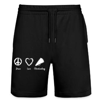 Peace Love Cheerleading - Stanley/Stella Trainer Unisex Organic Jogging Shorts - black - Front - Nik (191cm) & Marisol (170cm)