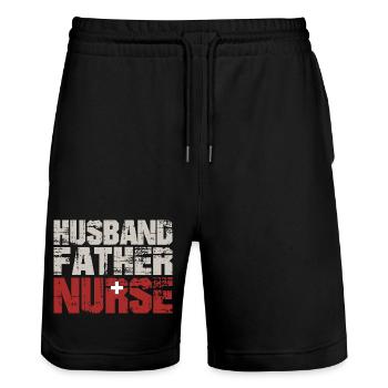 Husband Father Nurse Father's Day  - Stanley/Stella Unisex Bio Joggingshorts Trainer  - Schwarz - Vorne - Nik (191cm) & Marisol (170cm)