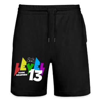 Level 13 Farbiges Gaming Motiv zum 13.Geburtstag - Stanley/Stella Unisex Bio Joggingshorts Trainer  - Schwarz - Vorne - Nik (191cm) & Marisol (170cm)