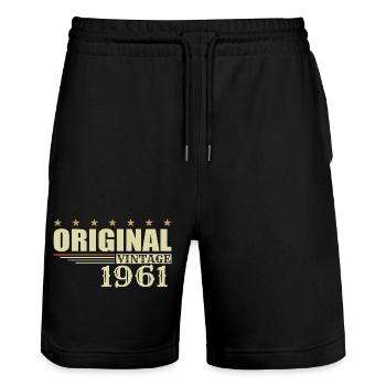 1961 Birthday 1961 - Stanley/Stella Trainer Unisex Organic Jogging Shorts - black - Front - Nik (191cm) & Marisol (170cm)