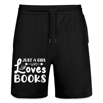 Just a girl who loves books - Stanley/Stella Trainer Unisex Organic Jogging Shorts - black - Front - Nik (191cm) & Marisol (170cm)