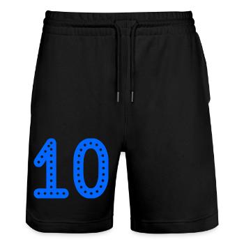 10. 10 YEARS. 10th ANNIVERSARY. 10 YEAR ANNIVERSARY. - Stanley/Stella Trainer Unisex Organic Jogging Shorts - black - Front - Nik (191cm) & Marisol (170cm)