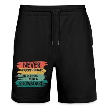 Never underestimate old snowboarder - Stanley/Stella Unisex Bio Joggingshorts Trainer  - Schwarz - Vorne - Nik (191cm) & Marisol (170cm)