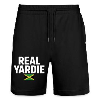 Real Yardie Jamaican Flag Tee - Stanley/Stella Unisex Bio Joggingshorts Trainer  - Schwarz - Vorne - Nik (191cm) & Marisol (170cm)