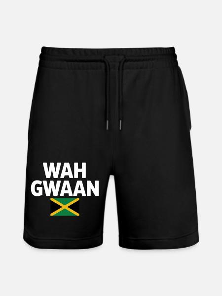 Wah Gwaan Jamaica Flag Tee - Stanley/Stella Trainer Unisex Organic Jogging Shorts - black