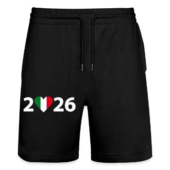 I love Italien 2026, Italien 2026 - Stanley/Stella Unisex Bio Joggingshorts Trainer  - Schwarz - Vorne - Nik (191cm) & Marisol (170cm)