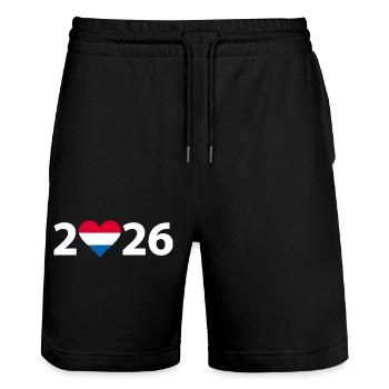 I love Netherlands 2026, Netherlands 2026 - Stanley/Stella Trainer Unisex Organic Jogging Shorts - black - Front - Nik (191cm) & Marisol (170cm)