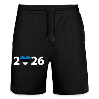 I love Estland 2026, Urlaub in Estland 2026 - Stanley/Stella Unisex Bio Joggingshorts Trainer  - Schwarz - Vorne - Nik (191cm) & Marisol (170cm)