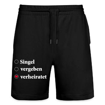 Sélection du statut de la relation Célibataire - Coeur marié - Short de jogging bio TRAINER Stanley/Stella unisexe - noir - Devant - Nik (191cm) & Marisol (170cm)