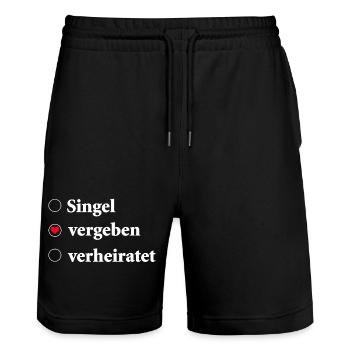 Sélection du statut de la relation Célibataire - Pris - Short de jogging bio TRAINER Stanley/Stella unisexe - noir - Devant - Nik (191cm) & Marisol (170cm)