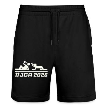JGA 2026  - Stanley/Stella Unisex Bio Joggingshorts Trainer  - Schwarz - Vorne - Nik (191cm) & Marisol (170cm)