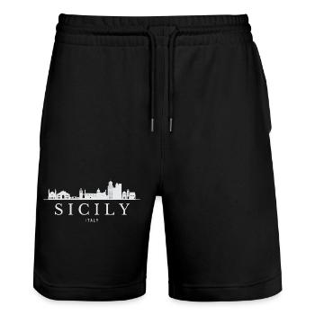 La silhouette de la Sicile, Italie de la Sicile - Short de jogging bio TRAINER Stanley/Stella unisexe - noir - Devant - Nik (191cm) & Marisol (170cm)