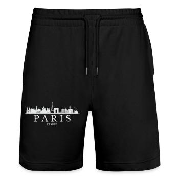 Paris Skyline, Paris France - Stanley/Stella Trainer Unisex Organic Jogging Shorts - black - Front - Nik (191cm) & Marisol (170cm)