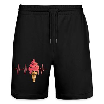 crème glacée battement de cœur dessin animé conception - Short de jogging bio TRAINER Stanley/Stella unisexe - noir - Devant - Nik (191cm) & Marisol (170cm)