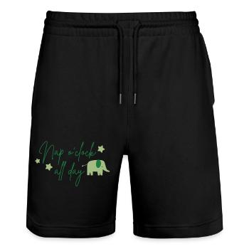 Nap o'clock all day Elephant green - Stanley/Stella Trainer Unisex Organic Jogging Shorts - black - Front - Nik (191cm) & Marisol (170cm)