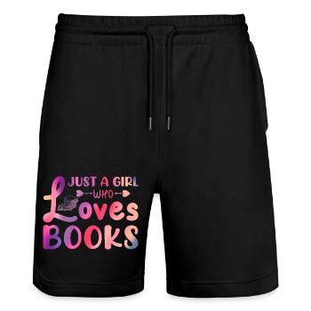 Just a girl who loves books - Stanley/Stella Trainer Unisex Organic Jogging Shorts - black - Front - Nik (191cm) & Marisol (170cm)
