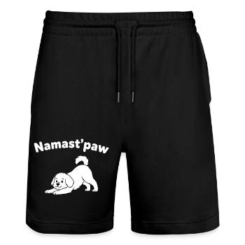 Namast'Paw Dog: Yoga Paws Humor - Stanley/Stella Trainer Unisex Organic Jogging Shorts - black - Front - Nik (191cm) & Marisol (170cm)