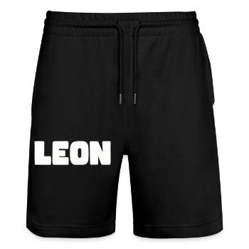 Leon Name - Stanley/Stella Trainer Unisex Organic Jogging Shorts - black - Front - Nik (191cm) & Marisol (170cm)