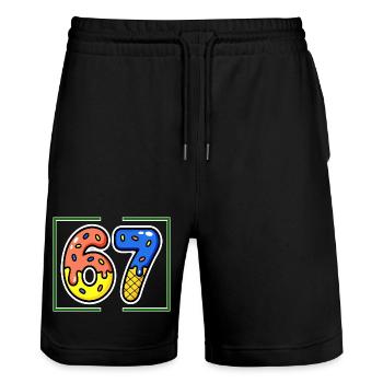 Siebenundsechzig, 67, 6, 7 - Stanley/Stella Unisex Bio Joggingshorts Trainer  - Schwarz - Vorne - Nik (191cm) & Marisol (170cm)