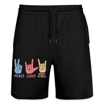 Peace Love Rock 'N Roll Music Guitar Rock Band - Stanley/Stella Unisex Bio Joggingshorts Trainer  - Schwarz - Vorne - Nik (191cm) & Marisol (170cm)