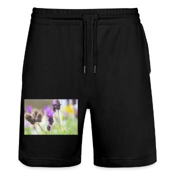 Delicate Lavender in Bloom - Stanley/Stella Trainer Unisex Organic Jogging Shorts - black - Front - Nik (191cm) & Marisol (170cm)