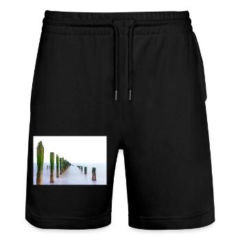 Langzeitbelichtungs-Spurn-Punkt - Stanley/Stella Unisex Bio Joggingshorts Trainer  - Schwarz - Vorne - Nik (191cm) & Marisol (170cm)