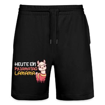 Future maman AUJOURD’HUI PYJAMA DAY LAMAMA Drôle - Short de jogging bio TRAINER Stanley/Stella unisexe - noir - Devant - Nik (191cm) & Marisol (170cm)