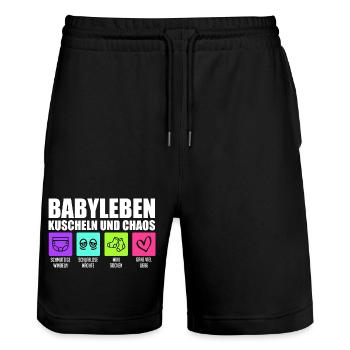 Werdende Mutter BABYLEBEN KUSCHELN UND CHAOS - Stanley/Stella Unisex Bio Joggingshorts Trainer  - Schwarz - Vorne - Nik (191cm) & Marisol (170cm)