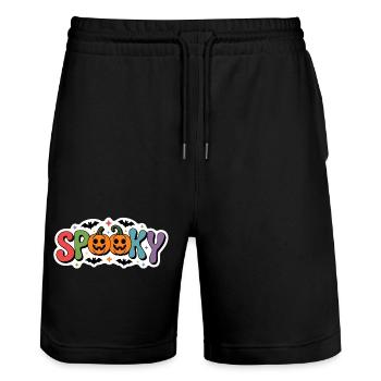 Spooky Pumpkin Halloween Font - Stanley/Stella Trainer Unisex Organic Jogging Shorts - black - Front - Nik (191cm) & Marisol (170cm)