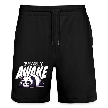 Früh erwachen Panda Illustration - Stanley/Stella Unisex Bio Joggingshorts Trainer  - Schwarz - Vorne - Nik (191cm) & Marisol (170cm)