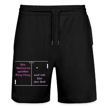 Die Hormone spielen Ping Pong und ich bin der Ball - Stanley/Stella Unisex Bio Joggingshorts Trainer  - Schwarz - Vorne - Nik (191cm) & Marisol (170cm)