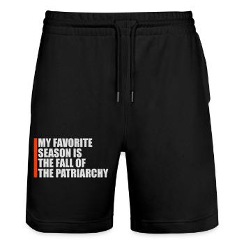 My favorite season is the fall of the patriarchy - Stanley/Stella Unisex Bio Joggingshorts Trainer  - Schwarz - Vorne - Nik (191cm) & Marisol (170cm)